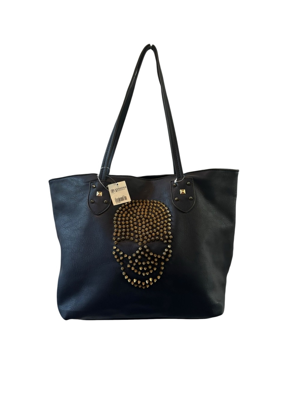 Vintage Grunge Versona Goth Black Tote with Gold Studded Skull